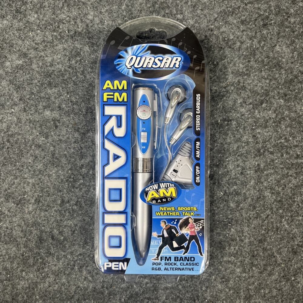 Quasar Radio Pen AM FM Radio Stereo Earbuds Silver Model QP-6 Factory Sealed Y2K